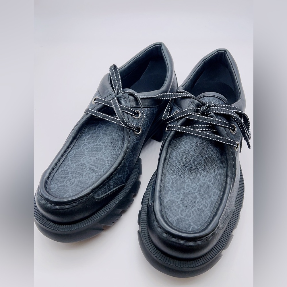 Gucci Men’s GG Monogram Lace-up Loafer Shies in Black Size 9.5 (US 10)